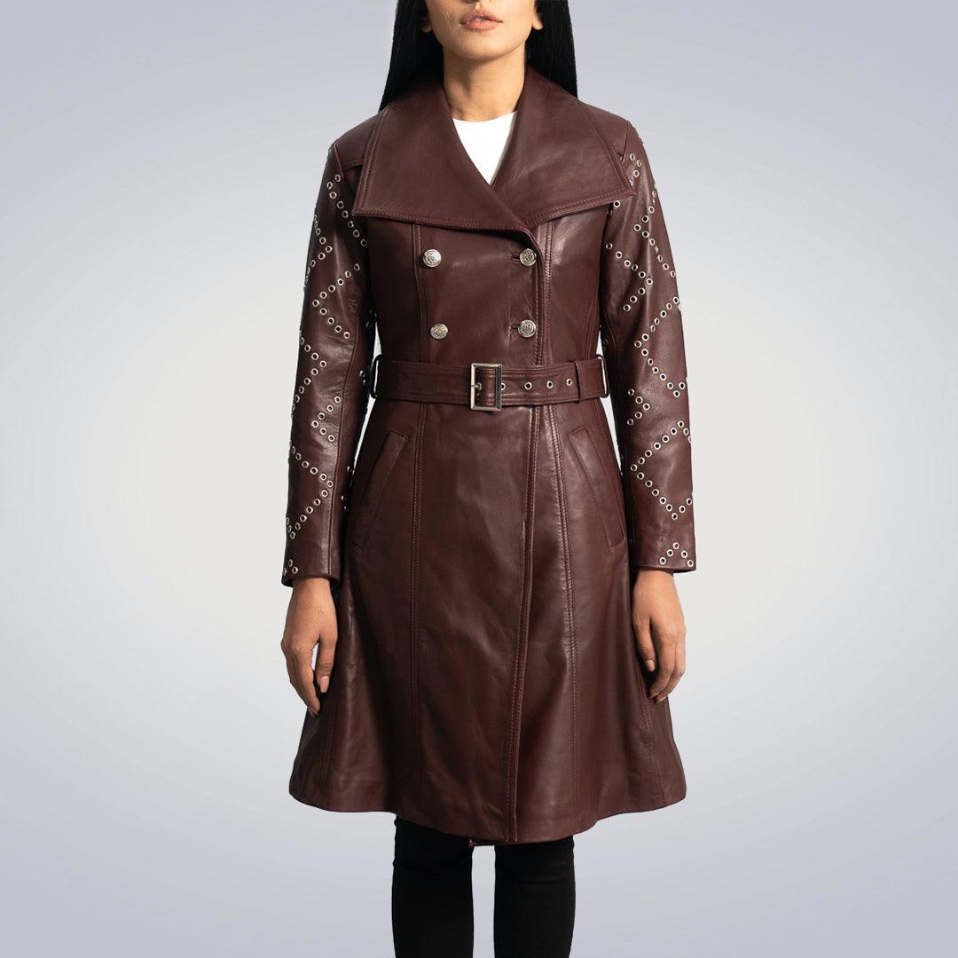 Maroon Leather Trench Coat - The Urban Tannery