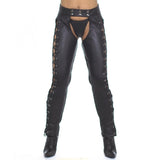 Men Leather Chaps With Button Closer And Side Lace Design