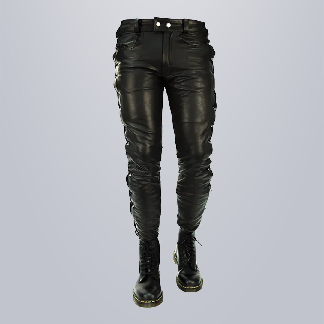 Men Leather Biker Style Pants 1