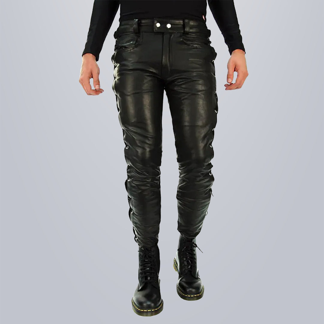 Mens fashion leather biker pants