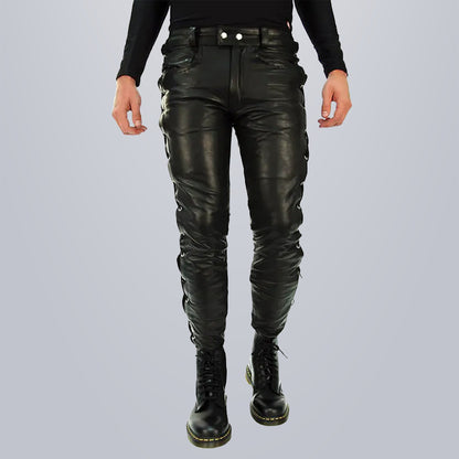 Men Leather Biker Style Pants 2