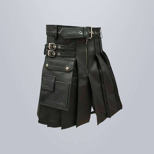 Mens Black Leather Kilt 1