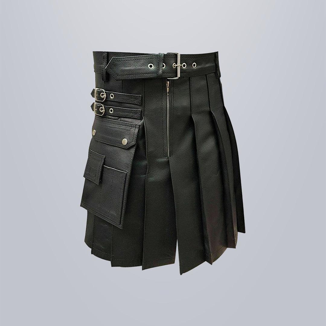 Men's Black Leather Kilt - The Urban Tannery