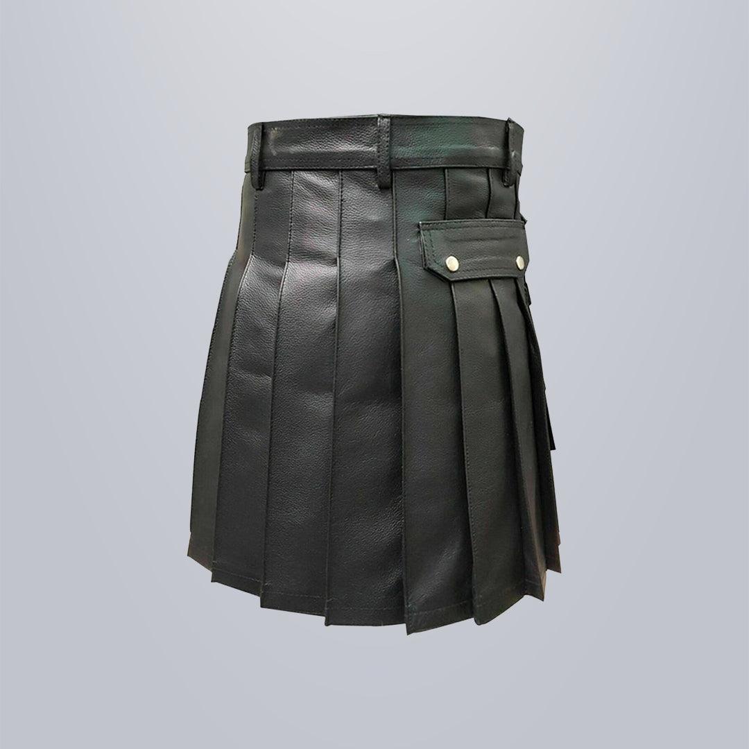 Men's Black Leather Kilt