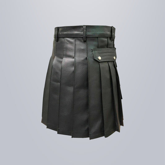 Mens Black Leather Kilt 3