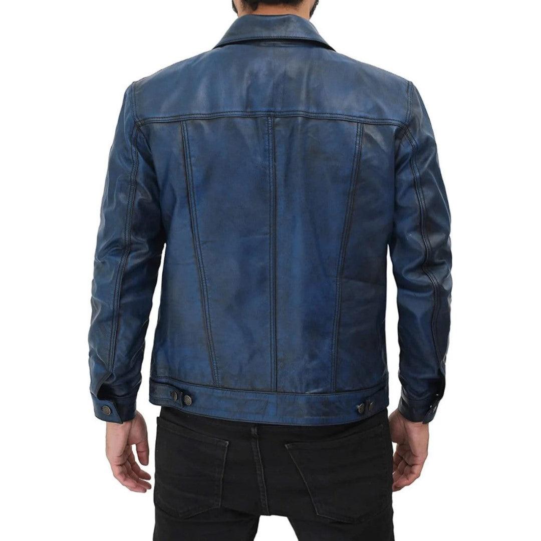 Navy Blue Leather Shirt For Men - The Urban Tannery