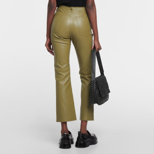 Leather pant for women in olive color