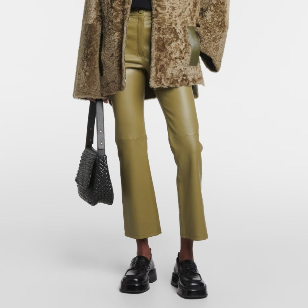 Leather pant for women in olive color