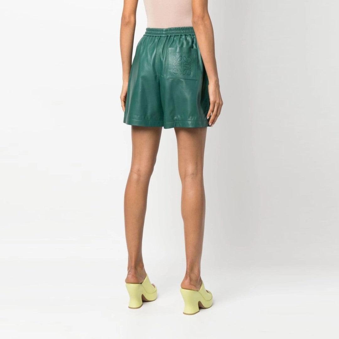 Leather Short Women In Olive Green Color - The Urban Tannery
