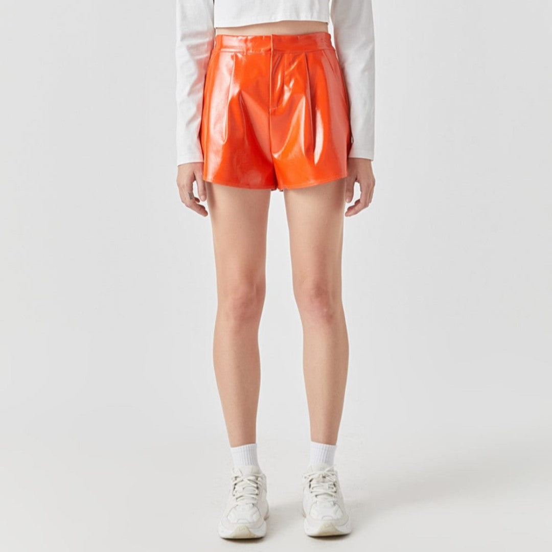 Orange Leather Shorts For Women