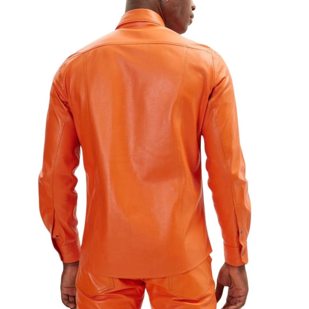 Orange Leather Shirt For Men - The Urban Tannery