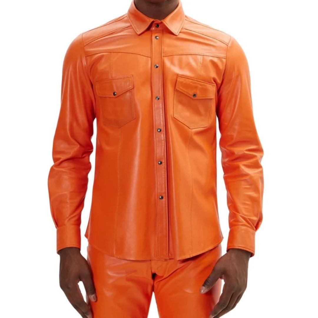 Orange Leather Shirt For Men - The Urban Tannery