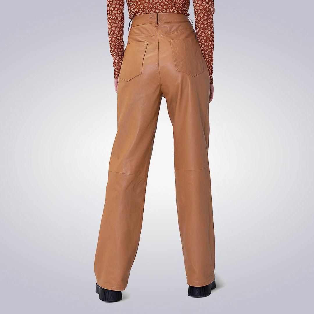 High Rise Brown Leather Pants for Women - The Urban Tannery