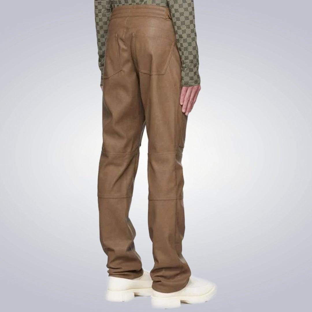 Men's Brown Vagen Leather Moto Faux Cargo Pants - The Urban Tannery