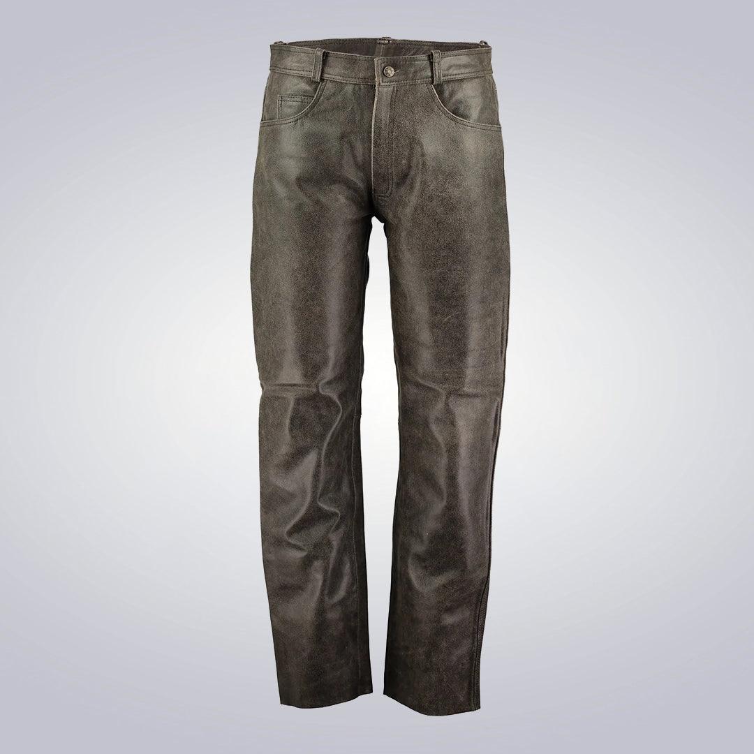 Men's Black Distressed Leather Motercycle Pants - The Urban Tannery