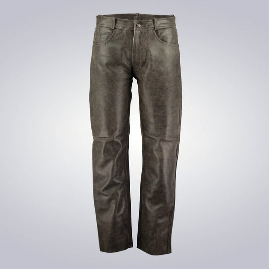 Men's Black Distressed Leather Motercycle Pants