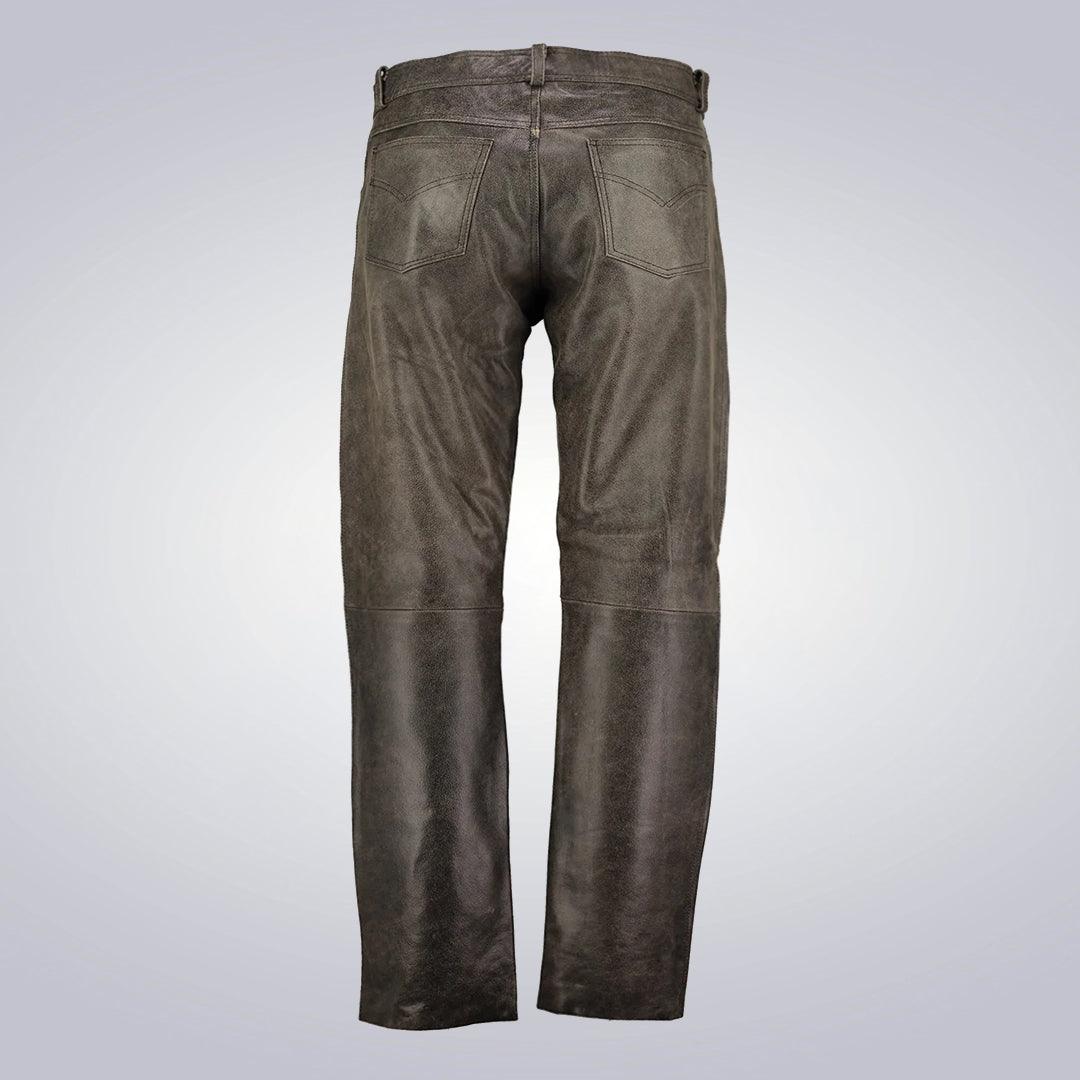 Men's Black Distressed Leather Motercycle Pants - The Urban Tannery