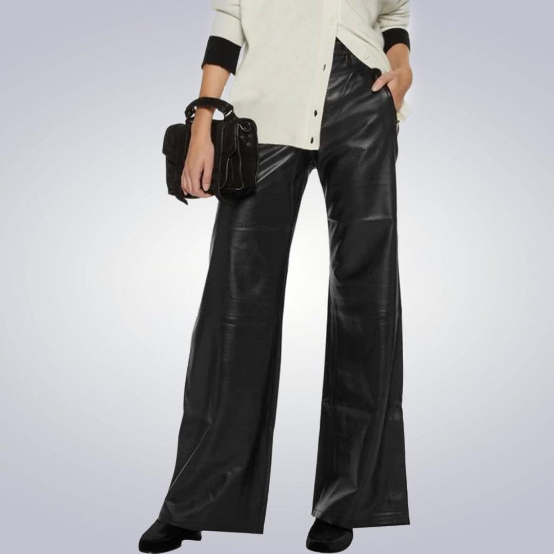 Black Leather Classic Bell Bottom for Women - The Urban Tannery