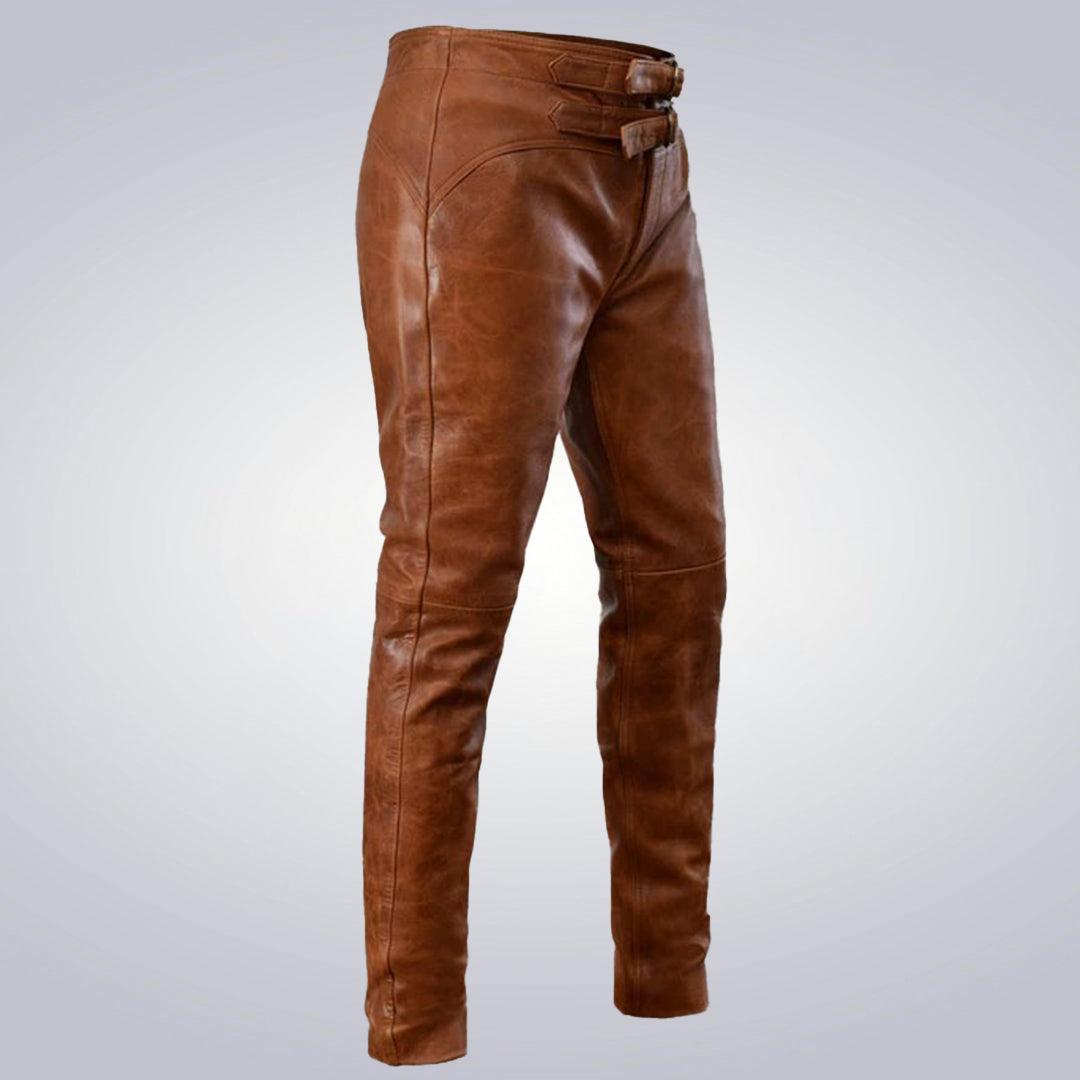 Men's Distressed Brown Real Sheep Skinny Pants - The Urban Tannery