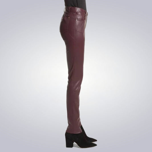 Women Maroon Leather Smart Fit Pants 3