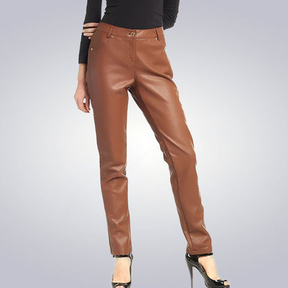 Women Classic Tan Leather Jeans 1