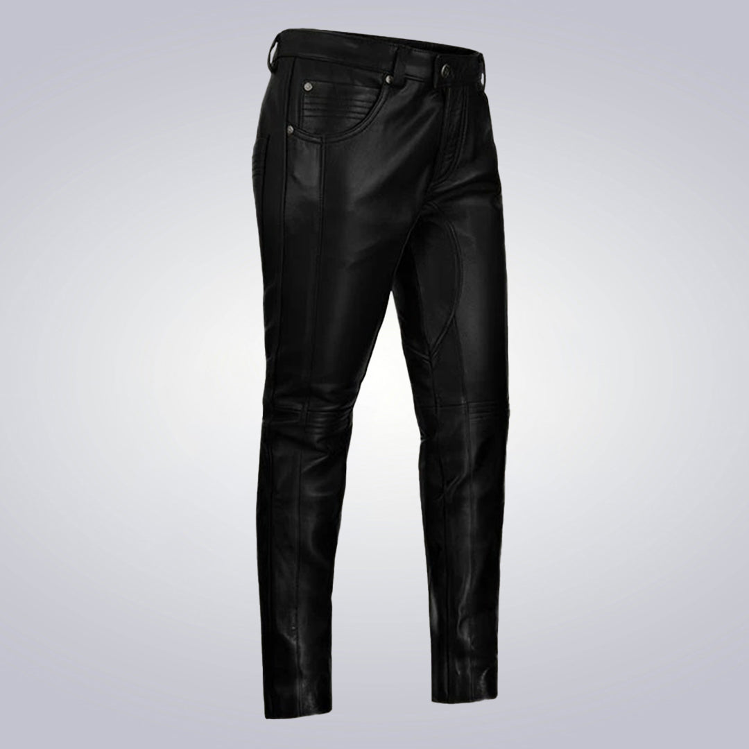 Men's Foxhill Straight Black Leather Pants 3