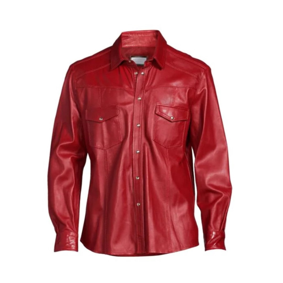 Stylish Leather Shirts For Men In Red Color