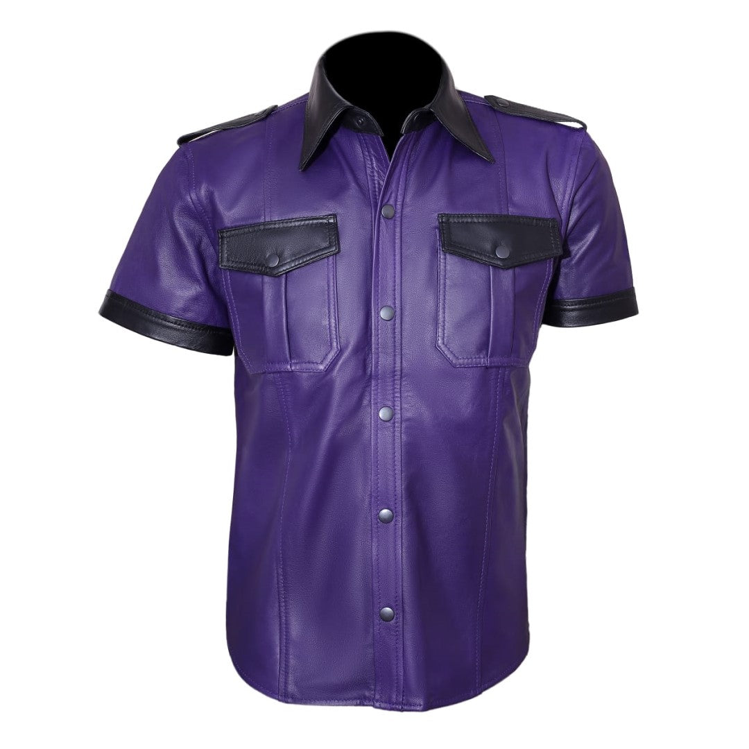 Unique Style Leather Shirt In Purple For Men