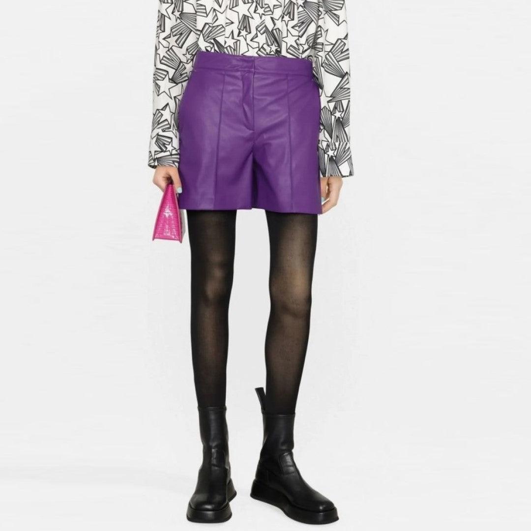 Leather Shorts For Women In Purple Color - The Urban Tannery