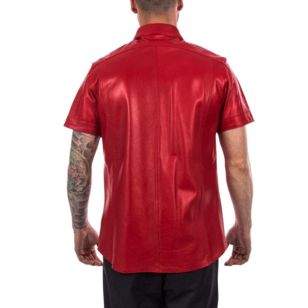 Red Half Sleeves Leather Shirt For Men - The Urban Tannery