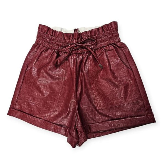 Maroon Color Leather Shorts For Women