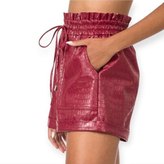 Maroon Color Leather Shorts For Women