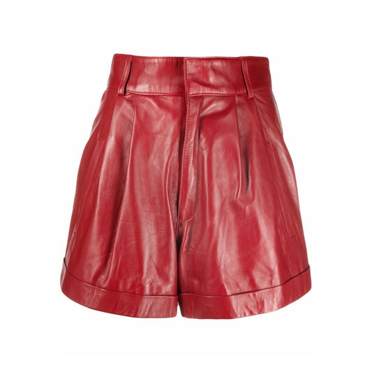 Red Leather Shorts With Belted Waist