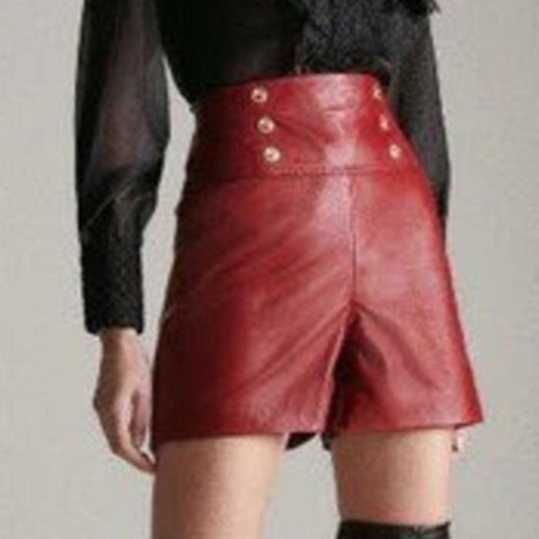 Unique Design Leather Short In Red For Women - The Urban Tannery
