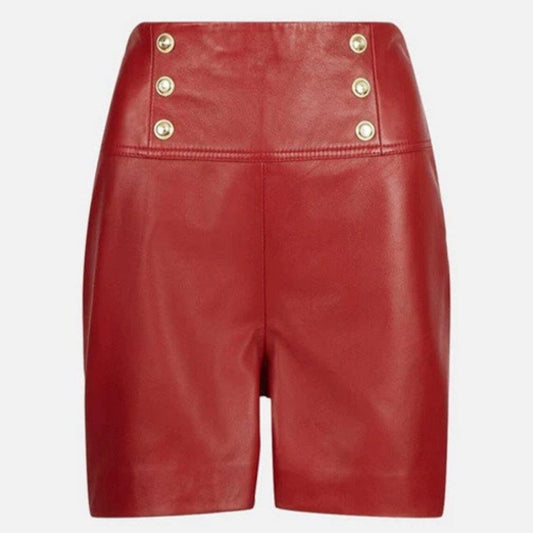 Unique Design Leather Short In Red For Women