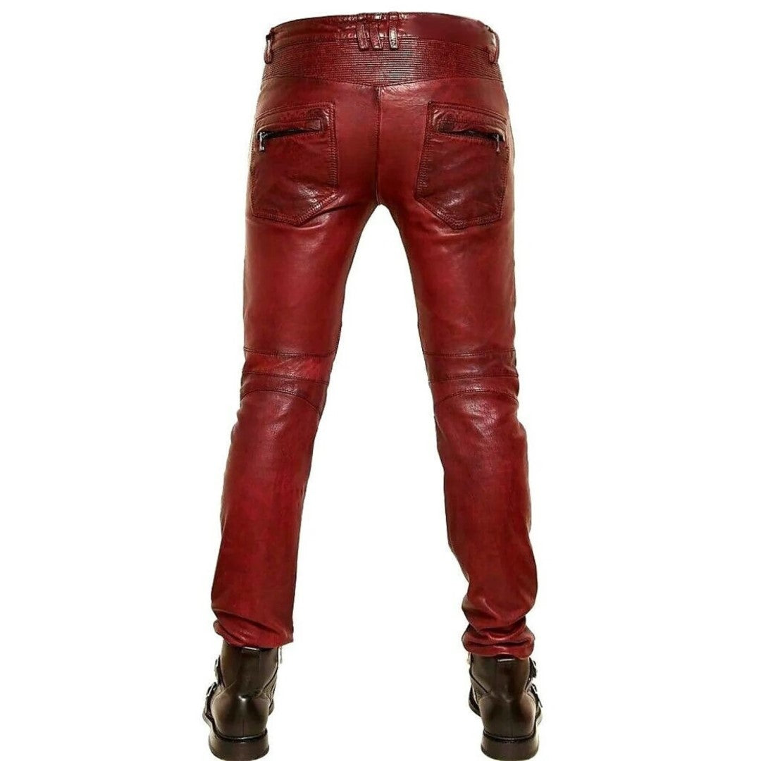 Flap Closer Leather Pants For Men