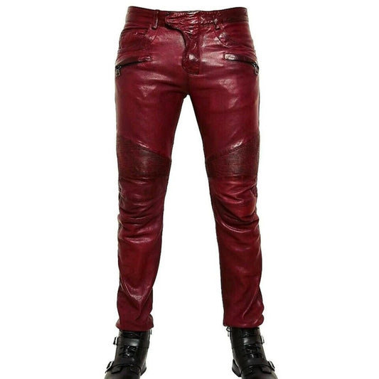 Flap Closer Leather Pants For Men