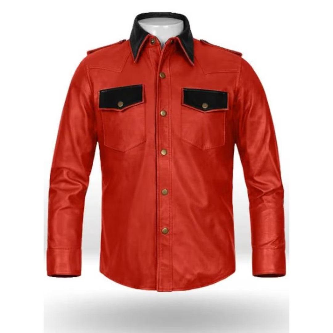 Red Leather Shirt For Men - The Urban Tannery