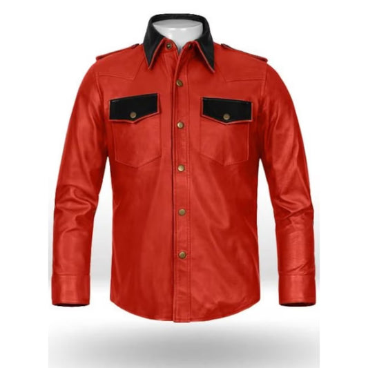 Red Leather Shirt For Men