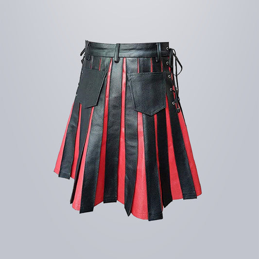 Red_Black Men Leather Kilt 1