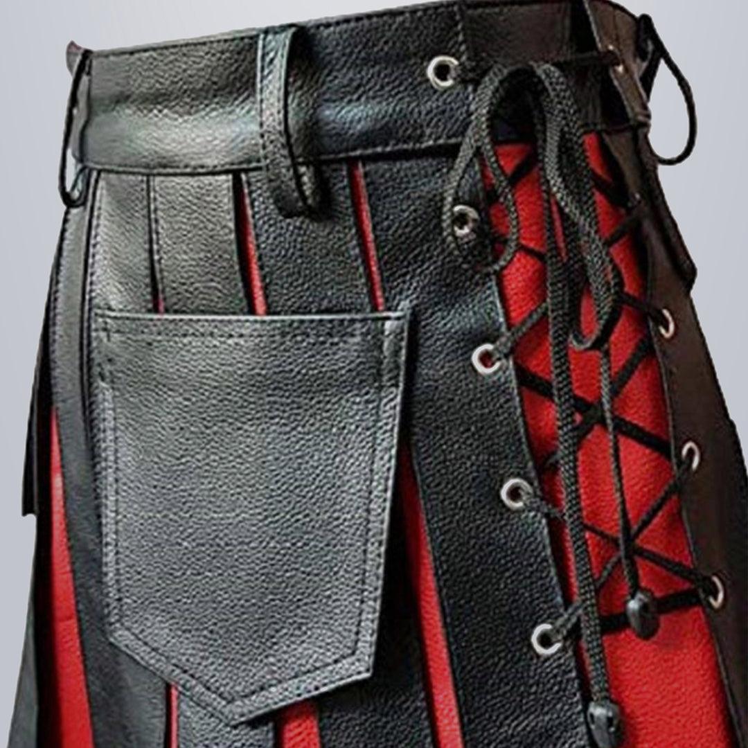 Red & Black Men Leather Kilt - The Urban Tannery