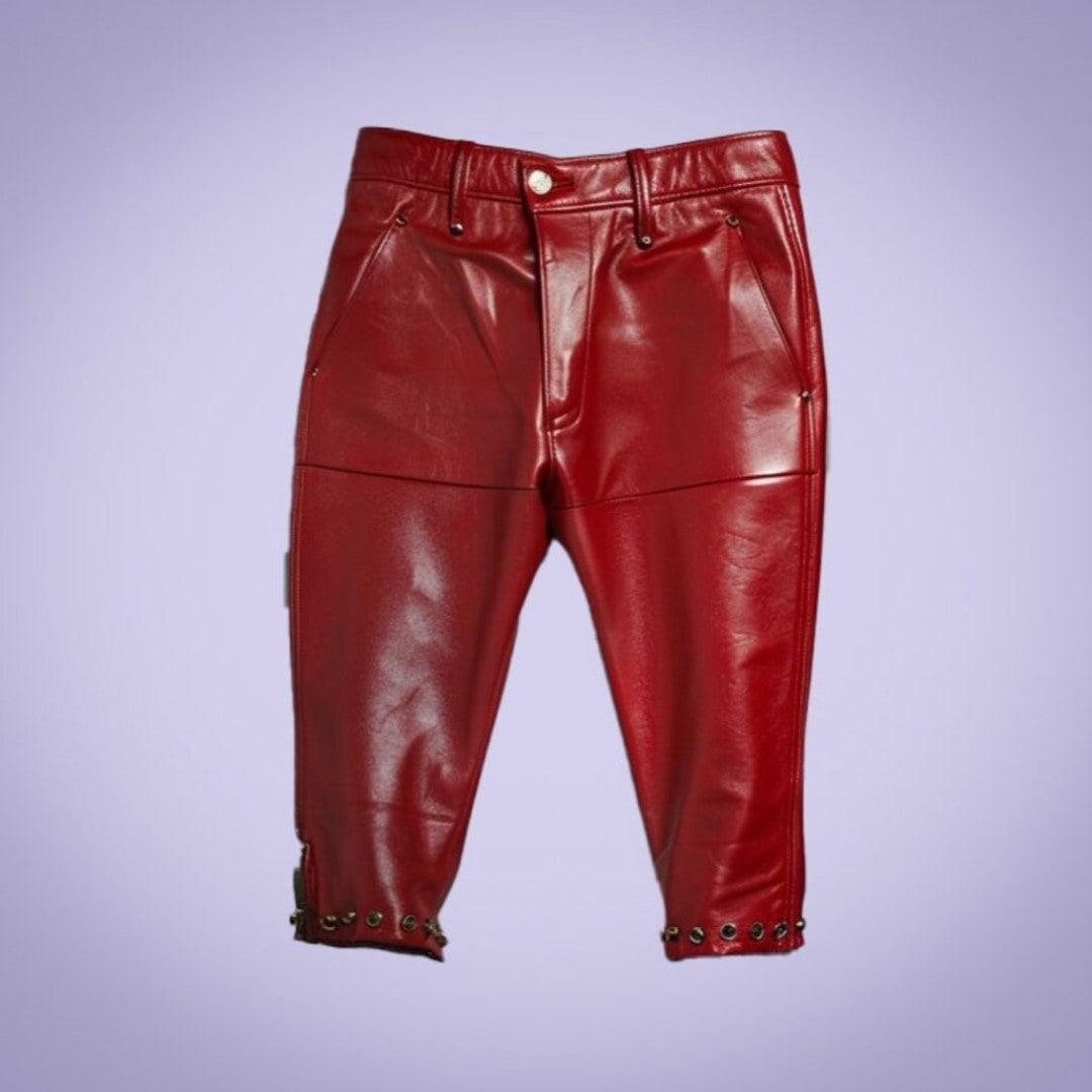 Stylish Leather Shorts In Red For Women - The Urban Tannery