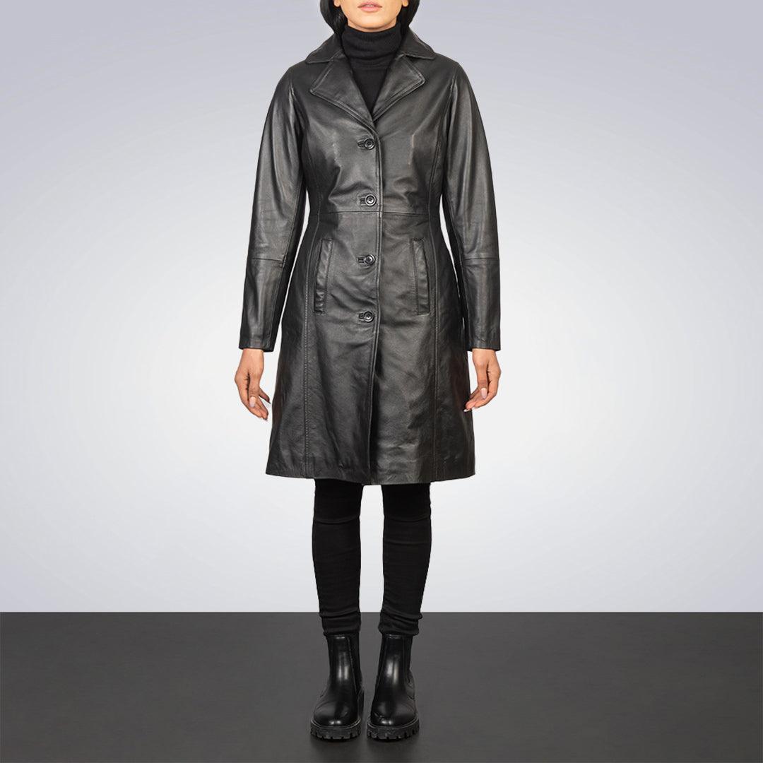 Black Single Breasted Leather Coat - The Urban Tannery