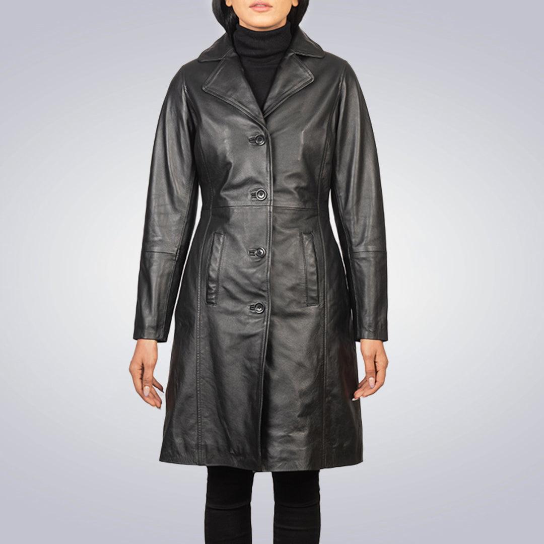 Black Single Breasted Leather Coat - The Urban Tannery