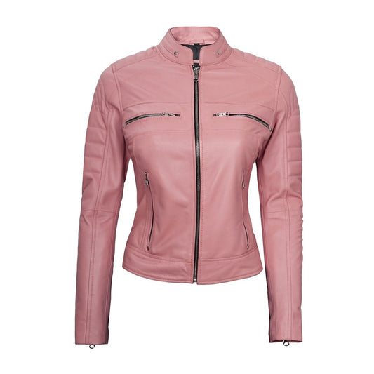 Pink Leather Jacket In Biker Style