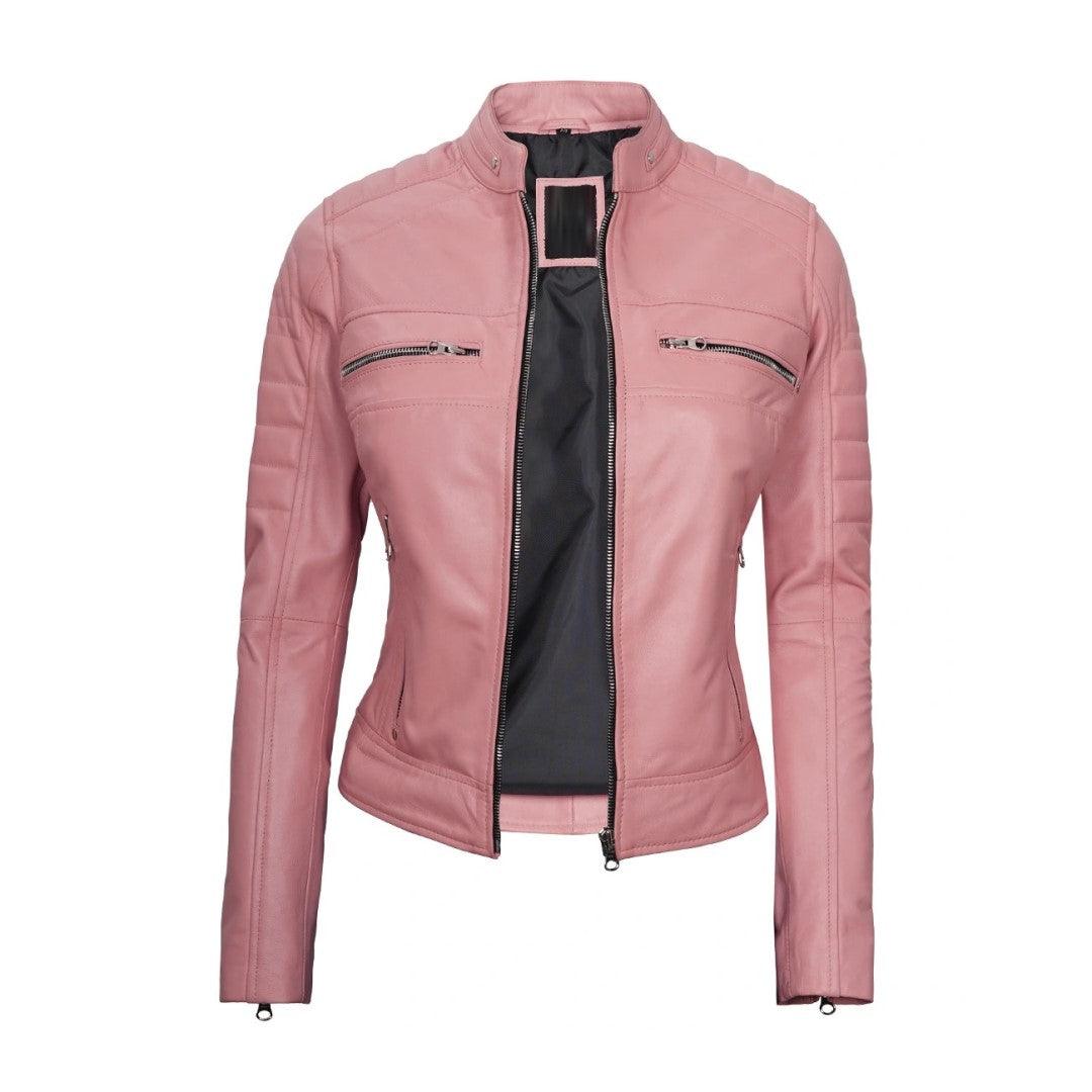 Pink Leather Jacket In Biker Style - The Urban Tannery