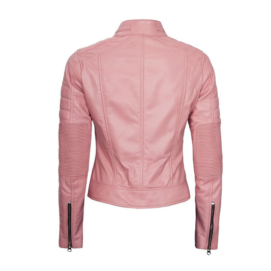 Pink Leather Jacket In Biker Style