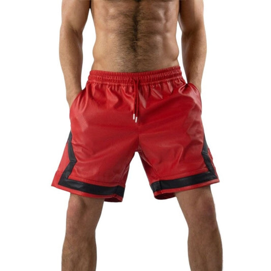 Stylish Mens Leather Shorts In Red