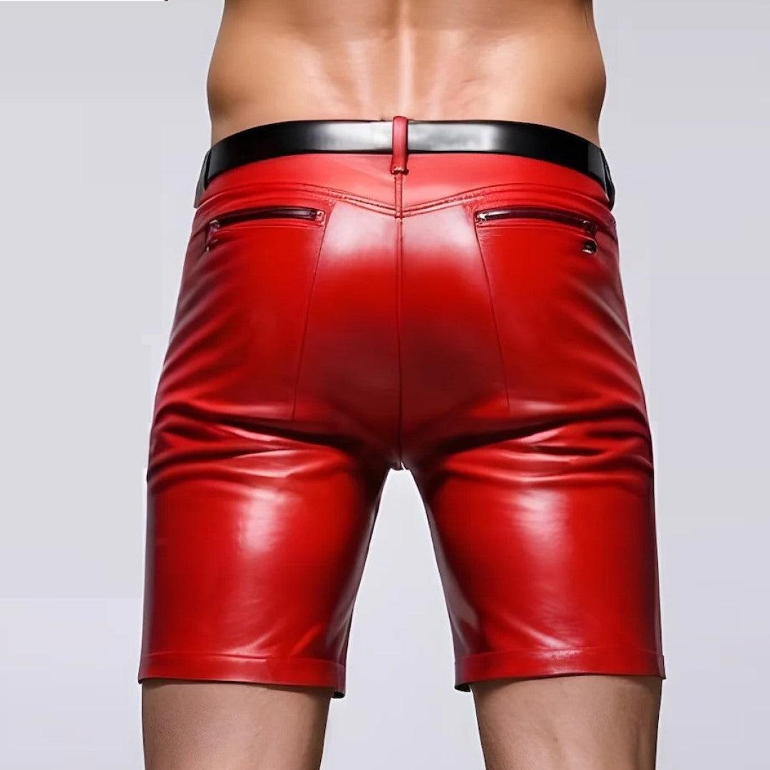 Belted Leather Shorts In Red Color For Men - The Urban Tannery