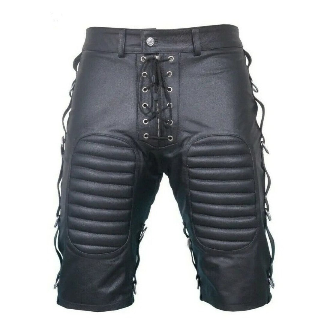 Black Biker Leather Shorts For Men